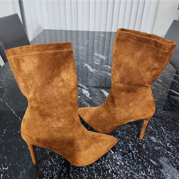 BRAND NEW SHOE LAND FAUX SUEDE ZIP SIDE SOCK BOOTS G1 - Picture 9 of 16